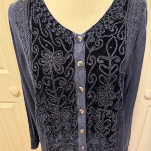 Elegant Navy Blue Embroidered Women's Top
